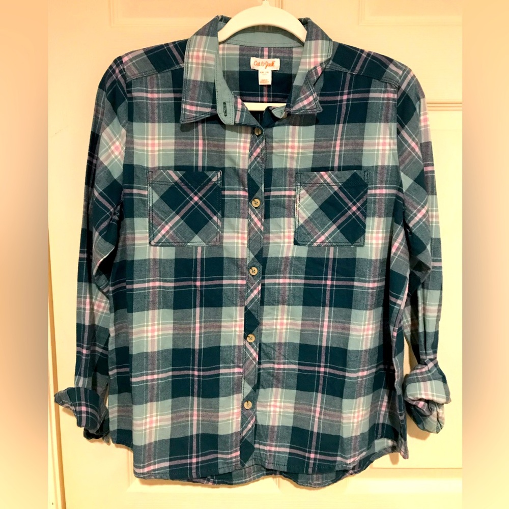 New Girls Lumber Jack Style Button Down Shirt by Cat & Jack